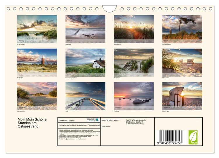 Produktbild: Moin Moin Sch&ouml;ne Stunden am Ostseestrand (Wandkalender 2026 DIN A4 quer), CALVENDO Monatskalender