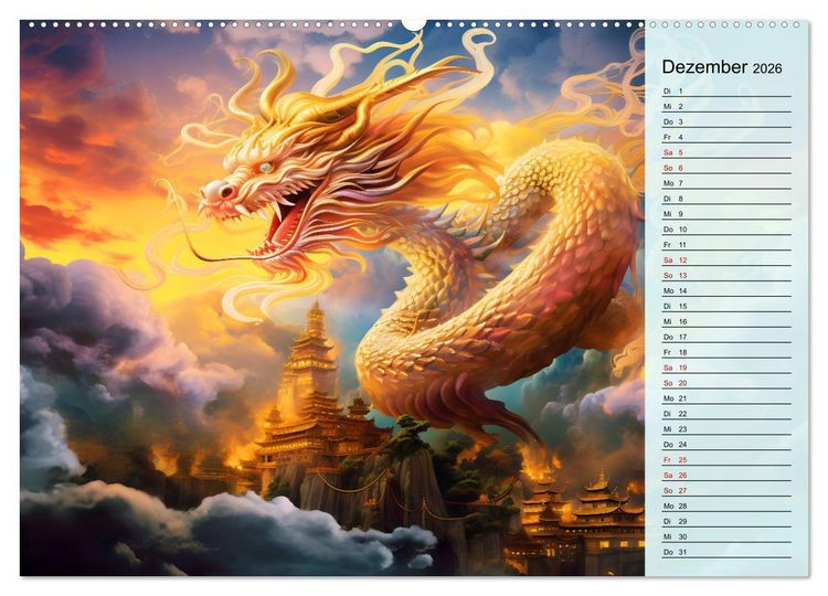 Produktbild: Drachen-Jahr - Kalenderplaner im Stile des chinesischen Tierkreiszeichens (hochwertiger Premium Wandkalender 2026 DIN A2 quer), Kunstdruck in Hochglanz
