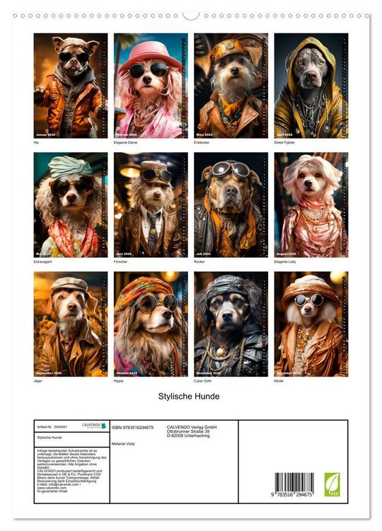 Produktbild: Stylische Hunde (hochwertiger Premium Wandkalender 2026 DIN A2 hoch), Kunstdruck in Hochglanz