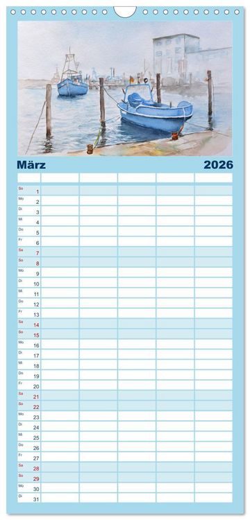 Produktbild: Familienplaner 2026 - R&uuml;gen Impressionen in Aquarell mit 5 Spalten (Wandkalender, 21 x 45 cm) CALVENDO