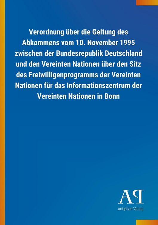 Produktbild: Verordnung &uuml;ber die Geltung des Abkommens vom 10. November 1