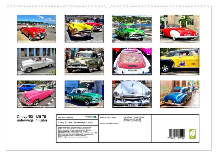 Produktbild: Chevy '50 - Mit 75 unterwegs in Kuba (hochwertiger Premium Wandkalender 2026 DIN A2 quer), Kunstdruck in Hochglanz