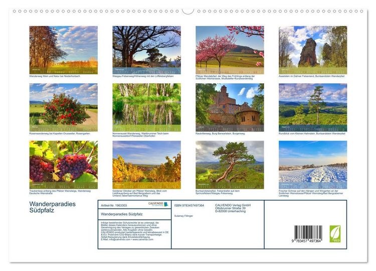 Produktbild: Wanderparadies S&uuml;dpfalz (hochwertiger Premium Wandkalender 2026 DIN A2 quer), Kunstdruck in Hochglanz