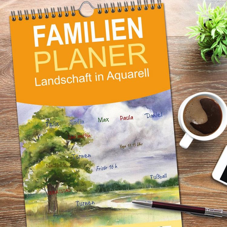 Produktbild: Familienplaner 2026 - Landschaft in Aquarell mit 5 Spalten (Wandkalender, 21 x 45 cm) CALVENDO