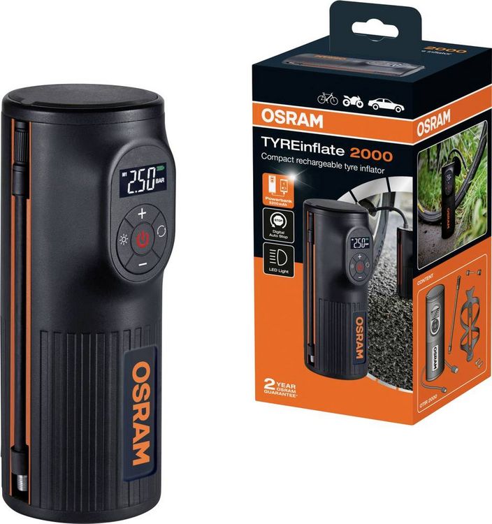 Produktbild: Osram Automotive OTIR2000 Kompressor TYREinflate 2000 8.3 bar Aufbewahrungs-Box/-Tasche, Digitales Display, mit Arbeitslampe