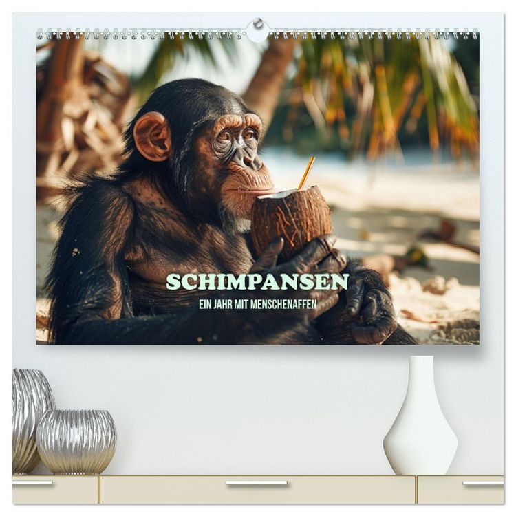 Produktbild: Schimpansen - Ein Jahr mit Menschenaffen. (hochwertiger Premium Wandkalender 2026 DIN A2 quer), Kunstdruck in Hochglanz