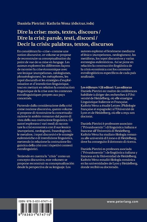 Produktbild: Dire la crise : mots, textes, discours / Dire la crisi: parole, testi, discorsi / Decir la crisis: palabras, textos, discursos