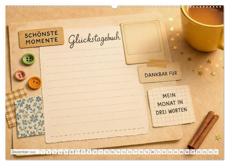 Produktbild: L&auml;cheln sammeln - Dein pers&ouml;nlicher Gl&uuml;ckskalender zum Mitgestalten (hochwertiger Premium Wandkalender 2026 DIN A2 quer), Kunstdruck in Hochglanz