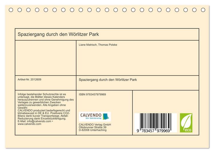 Produktbild: Spaziergang durch den W&ouml;rlitzer Park (Tischkalender 2026 DIN A5 quer), CALVENDO Monatskalender
