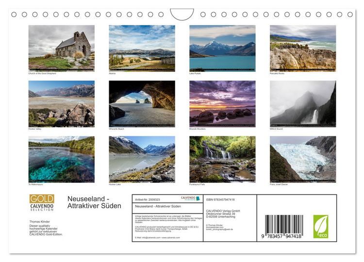 Produktbild: Neuseeland - Attraktiver S&uuml;den (Wandkalender 2026 DIN A4 quer), CALVENDO Monatskalender