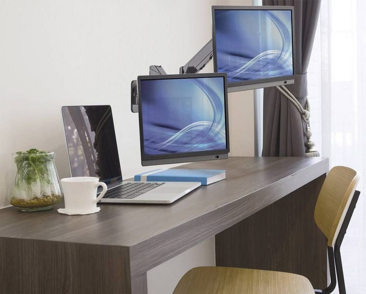 Produktbild: Manhattan 461627 Monitor-Wandhalterung 2 Display(s) 43,2 cm (17") - 81,3 cm (32") Schwarz Drehbar, H&ouml;henverstellbar, Neigbar, Schwenkbar