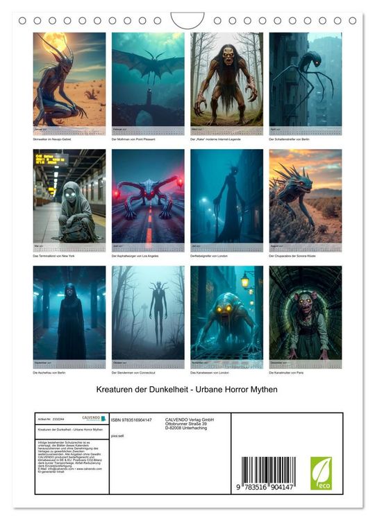 Produktbild: Kreaturen der Dunkelheit - Urbane Horror Mythen (Wandkalender 2027 DIN A4 hoch), CALVENDO Monatskalender
