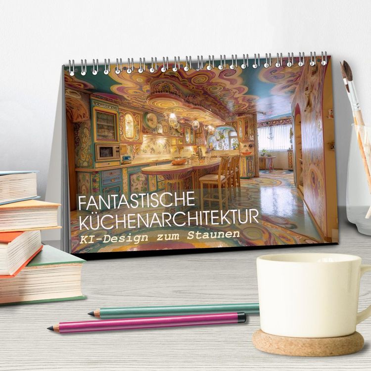 Produktbild: Fantastische K&uuml;chenarchitektur. KI-Design zum Staunen (Tischkalender 2026 DIN A5 quer), CALVENDO Monatskalender