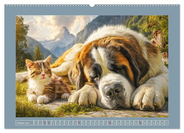 Produktbild: K&ouml;nigliche Bernhardiner. Die sanften Riesen der Alpen (hochwertiger Premium Wandkalender 2026 DIN A2 quer), Kunstdruck in Hochglanz