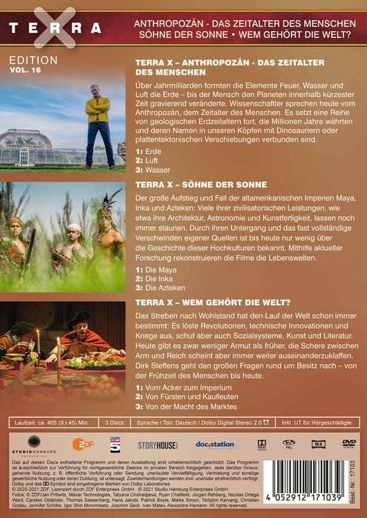 Terra X - Edition Vol. 16: Anthropozän - Das Zeitalter des Menschen / Söhne der Sonne / Wem gehört die Welt? [3 DVDs]