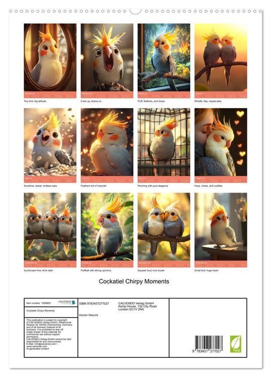 Produktbild: Cockatiel Chirpy Moments (High Quality Premium Wall Calendar 2026 DIN A2 portrait),CALVENDO 12 Month Wall Calendar