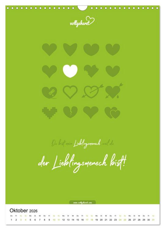 Produktbild: vollgeherzt: Lieblingsmensch-Kalender - Der Wandkalender als Geschenk f&uuml;r ganz besondere Menschen (Wandkalender 2026 DIN A3 hoch), CALVENDO Monatskalender