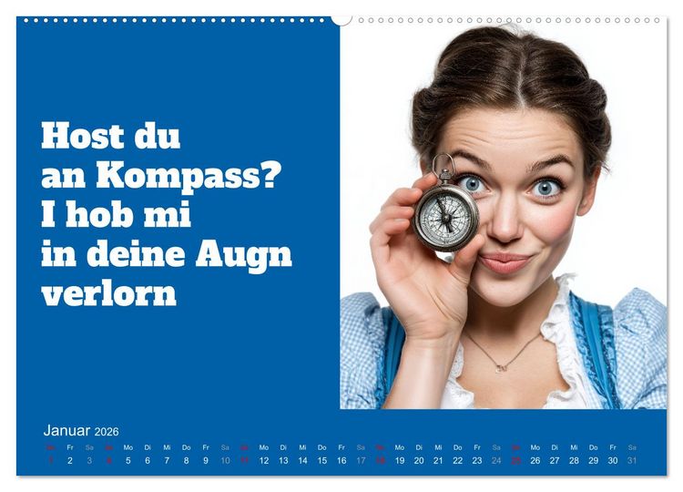 Produktbild: Bayerisch flirten, Gspusi! Bayern Kalender mit Dialekt und Mundart (Wandkalender 2026 DIN A2 quer), CALVENDO Monatskalender