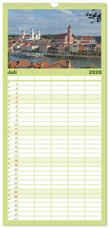Produktbild: Familienplaner 2026 - Passau - Dreifl&uuml;ssestadt an Donau, Inn und Ilz mit 5 Spalten (Wandkalender, 21 x 45 cm) CALVENDO