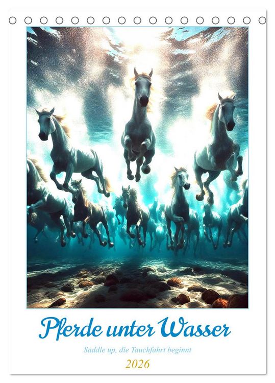Produktbild: Pferde unter Wasser - Saddle up, die Tauchfahrt beginnt (Tischkalender 2026 DIN A5 hoch), CALVENDO Monatskalender