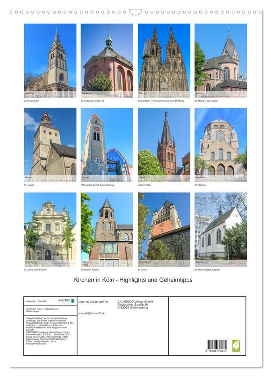 Produktbild: Kirchen in K&ouml;ln - Highlights und Geheimtipps (Wandkalender 2026 DIN A2 hoch), CALVENDO Monatskalender