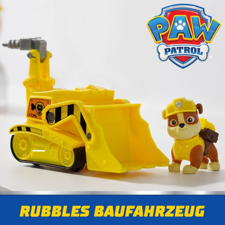 Produktbild: PAW Patrol - Rubble-Figur mit Bulldozer-Baufahrzeug, stabiles Basis-Fahrzeug (2025), authentisches Spielzeug zur Serie f&uuml;r Kinder ab 3 Jahren