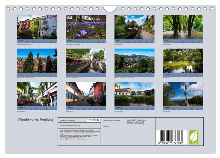 Produktbild: Wundervolles Freiburg (Wandkalender 2026 DIN A4 quer), CALVENDO Monatskalender