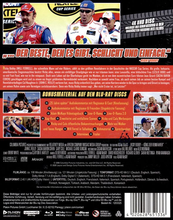 Produktbild: Ricky Bobby - K&ouml;nig der Rennfahrer (Steelbook) (4K-UHD+2 Blu-rays)
