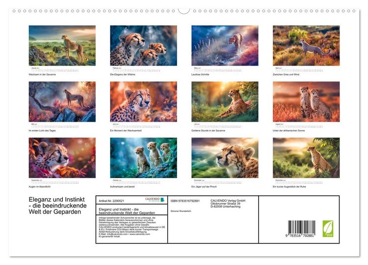 Produktbild: Eleganz und Instinkt - die beeindruckende Welt der Geparden (hochwertiger Premium Wandkalender 2027 DIN A2 quer), Kunstdruck in Hochglanz
