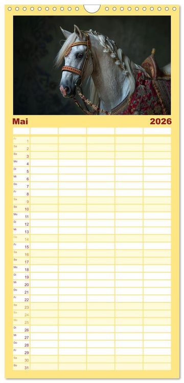 Produktbild: Familienplaner 2026 - Bezaubernde Eleganz wei&szlig;er Pferde mit 5 Spalten (Wandkalender, 21 x 45 cm) CALVENDO