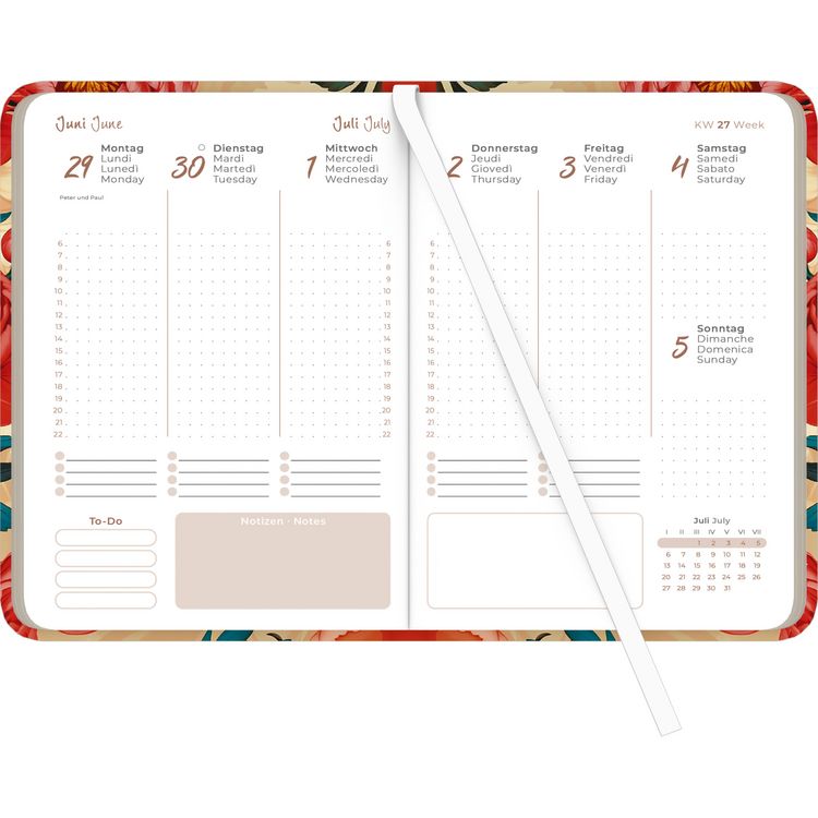 Lady Journal Roses 2025 - Rose - Taschenkalender A6 (10,7x15,2 cm) - Weekly - 192 Seiten - Notiz-Buch - Termin-Planer - Alpha Edition