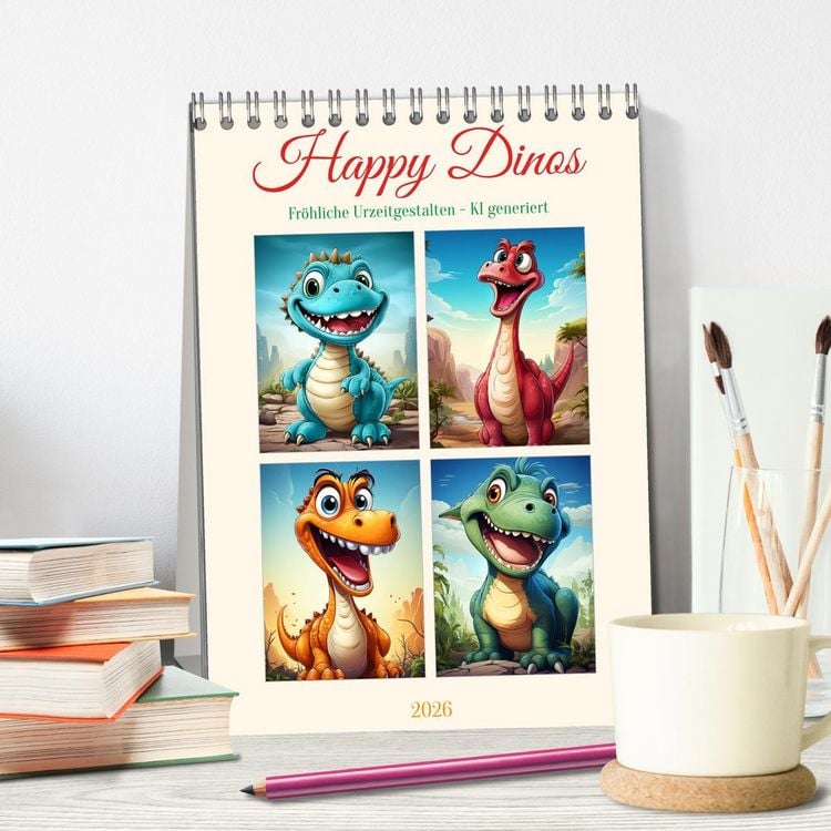 Produktbild: Happy Dinos (Tischkalender 2026 DIN A5 hoch), CALVENDO Monatskalender