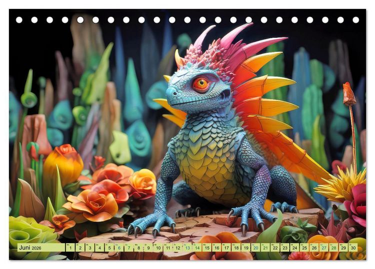 Produktbild: Farbenfrohe Fantasiedrachen (Tischkalender 2026 DIN A5 quer), CALVENDO Monatskalender