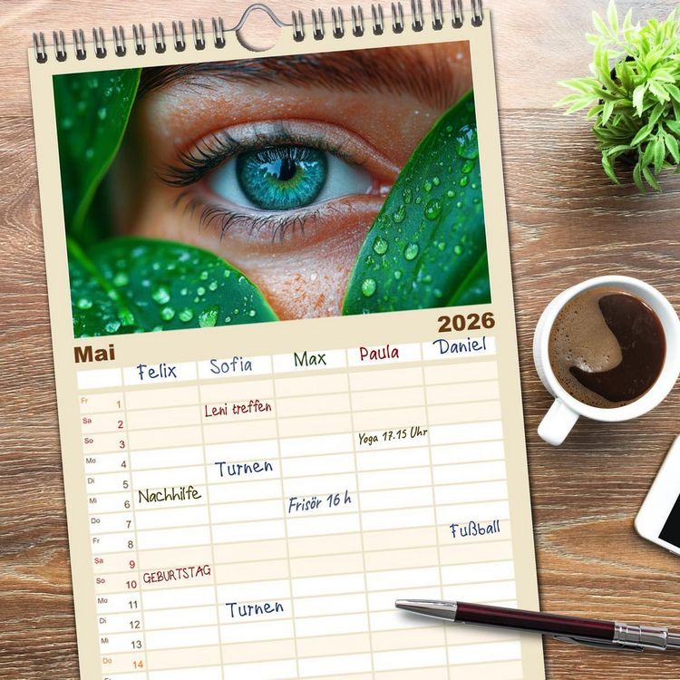 Produktbild: Familienplaner 2026 - Iris Kunstkalender - Die faszinierende Welt der magischen Augen mit 5 Spalten (Wandkalender, 21 x 45 cm) CALVENDO