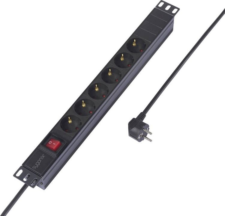 Produktbild: Sygonix SY-6736978 Steckdosenleiste 19 Zoll 6fach Schwarz Schutzkontakt 1St.