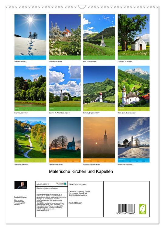 Produktbild: Malerische Kirchen und Kapellen (hochwertiger Premium Wandkalender 2026 DIN A2 hoch), Kunstdruck in Hochglanz
