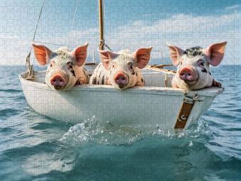 Produktbild: CALVENDO Puzzle Freche rosa Schweinchen beim Segeln | 1000 Teile Lege-Gr&ouml;&szlig;e 64x48cm Foto-Puzzle f&uuml;r gl&uuml;ckliche Stunden