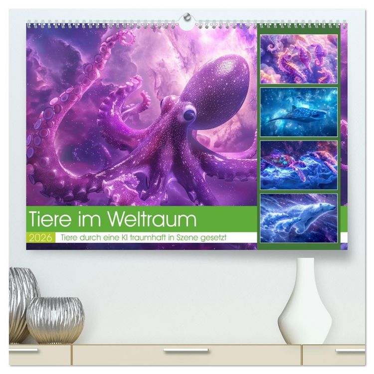 Produktbild: Tiere im Weltraum (hochwertiger Premium Wandkalender 2026 DIN A2 quer), Kunstdruck in Hochglanz