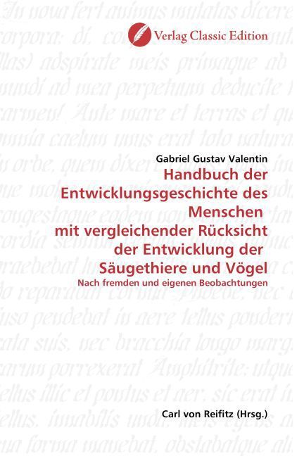 Produktbild: Valentin, G: Handbuch der Entwicklungsgeschichte des Mensche