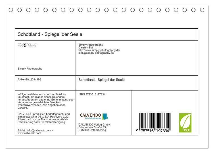 Produktbild: Schottland - Spiegel der Seele (Tischkalender 2026 DIN A5 quer), CALVENDO Monatskalender