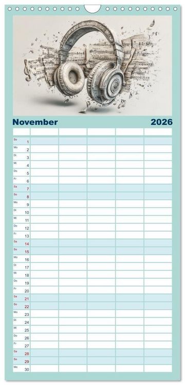 Produktbild: Familienplaner 2026 - Herzschlag in Noten mit 5 Spalten (Wandkalender, 21 x 45 cm) CALVENDO