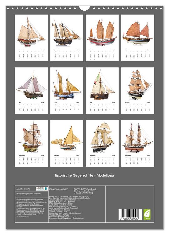 Produktbild: Historische Segelschiffe - Modellbau (Wandkalender 2026 DIN A3 hoch), CALVENDO Monatskalender