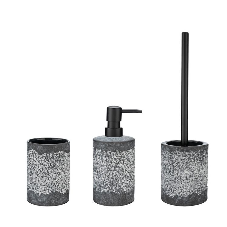 Produktbild: Bad-Accessoire Set Mod. Anfo Grau, 3-teilig, aus hochwertiger Keramik