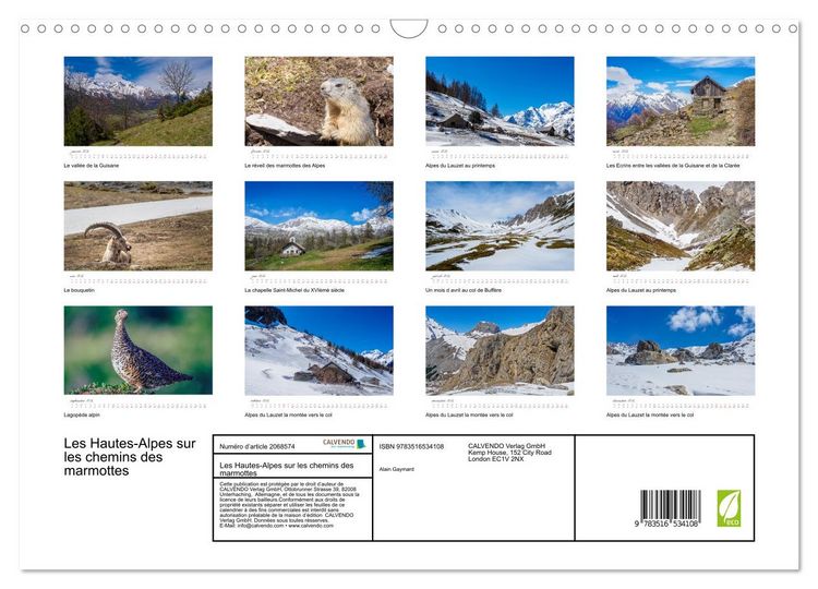Produktbild: Les Hautes-Alpes sur les chemins des marmottes (Calendrier mural 2026 DIN A3 vertical), CALVENDO calendrier mensuel