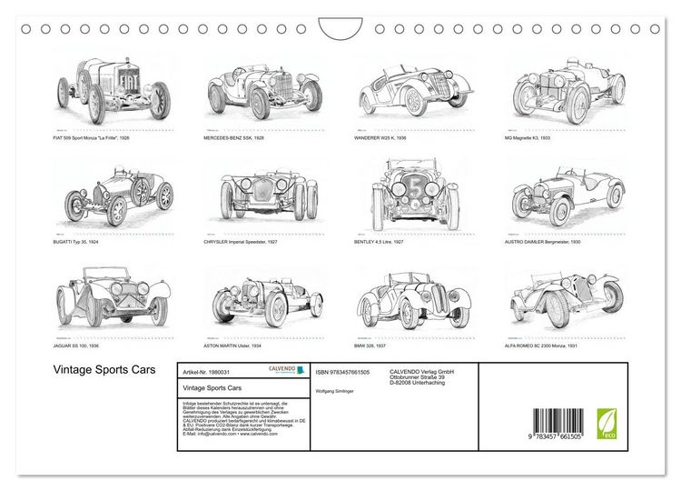 Produktbild: Vintage Sports Cars (Wandkalender 2026 DIN A4 quer), CALVENDO Monatskalender