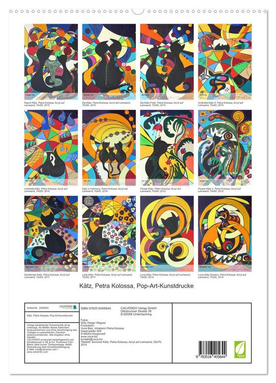 Produktbild: K&auml;tz, Petra Kolossa, Pop-Art-Kunstdrucke (hochwertiger Premium Wandkalender 2026 DIN A2 hoch), Kunstdruck in Hochglanz