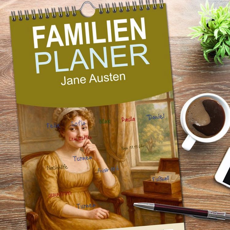 Produktbild: Familienplaner 2026 - Jane Austen mit 5 Spalten (Wandkalender, 21 x 45 cm) CALVENDO