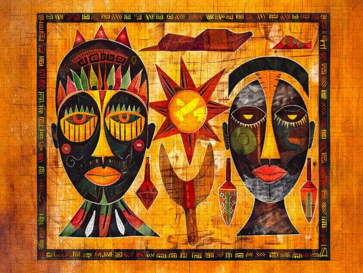 Produktbild: CALVENDO Puzzle Abstrakte Masken und afrikanische Gesichter | 1000 Teile Lege-Gr&ouml;&szlig;e 64x48cm Foto-Puzzle f&uuml;r gl&uuml;ckliche Stunden