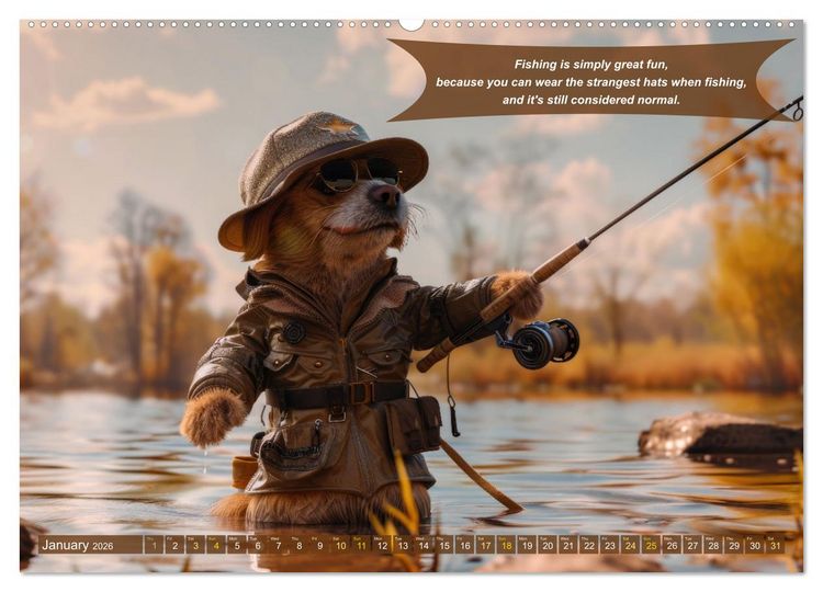 Produktbild: Funny charming animals as fishermen (Wall Calendar 2026 DIN A2 landscape), CALVENDO 12 Month Wall Calendar