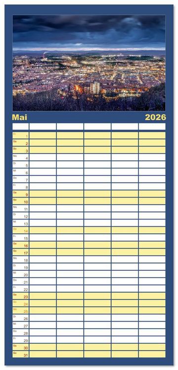 Produktbild: Familienplaner 2026 - Stuttgart, What Else? mit 5 Spalten (Wandkalender, 21 x 45 cm) CALVENDO